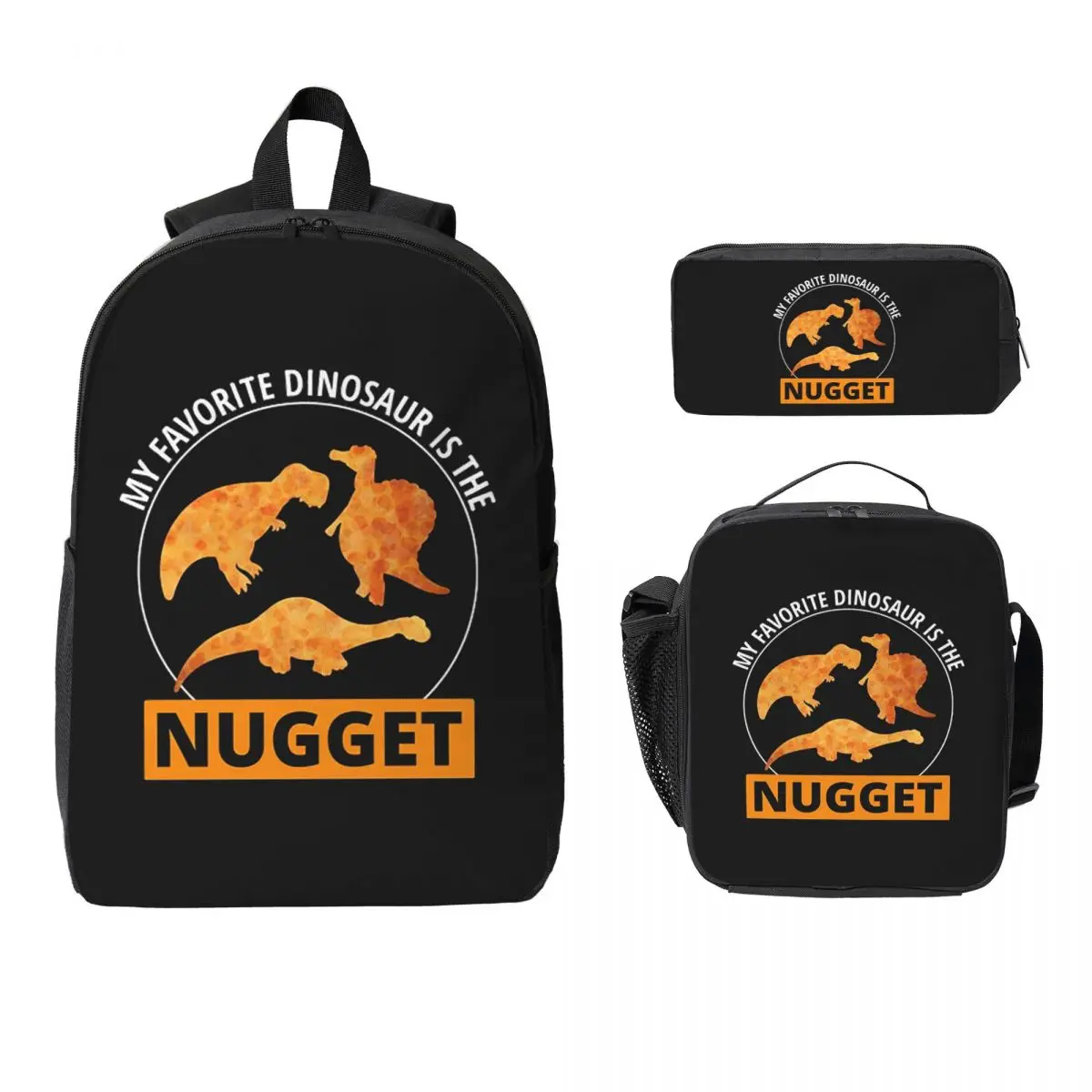 Chicken Nugget Fast Food Dinosaur Dino Animal Lovers Backpack Boys Girls BookBag School Bag 3ps Insulated Lunch Bag Pencil Case