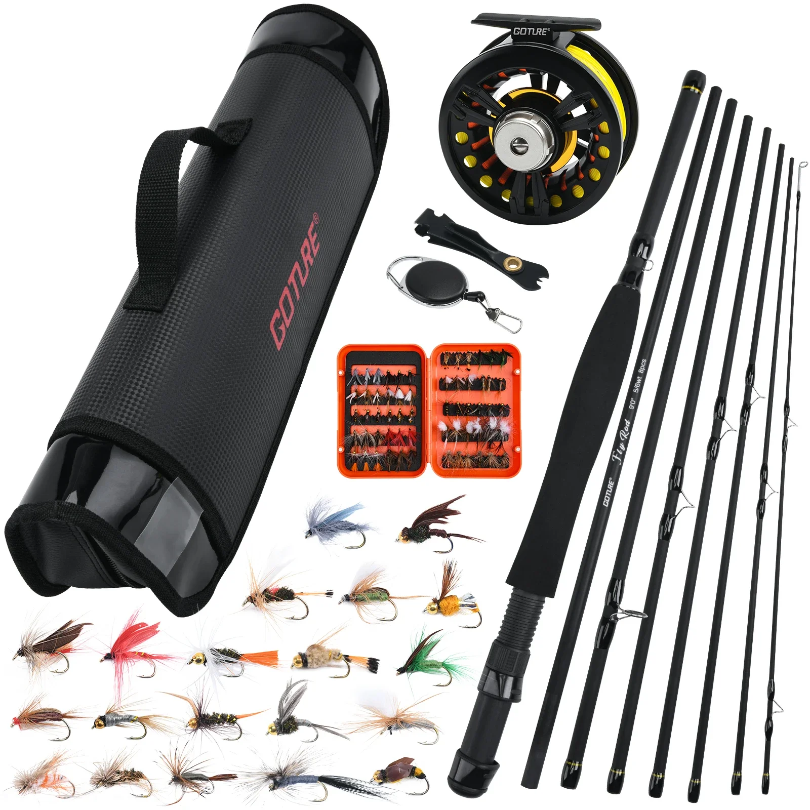 Goture 9FT 2.7M Fly Fishing Travel Rod Combo Set #56 Carbon Fiber Cork Fast Rods With Reel+Line+Bait+Bag Full Kit Fishing Tackle