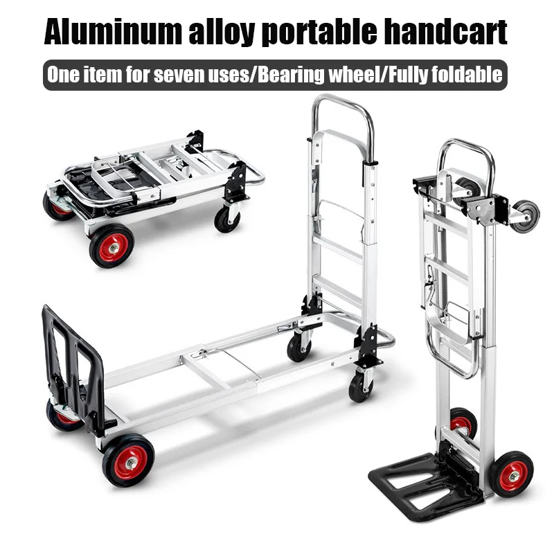 Multi Functional Portable Folding Handcart Aluminum Alloy Flatbed Silent Home Luggage Express Delivery Transportation Tool