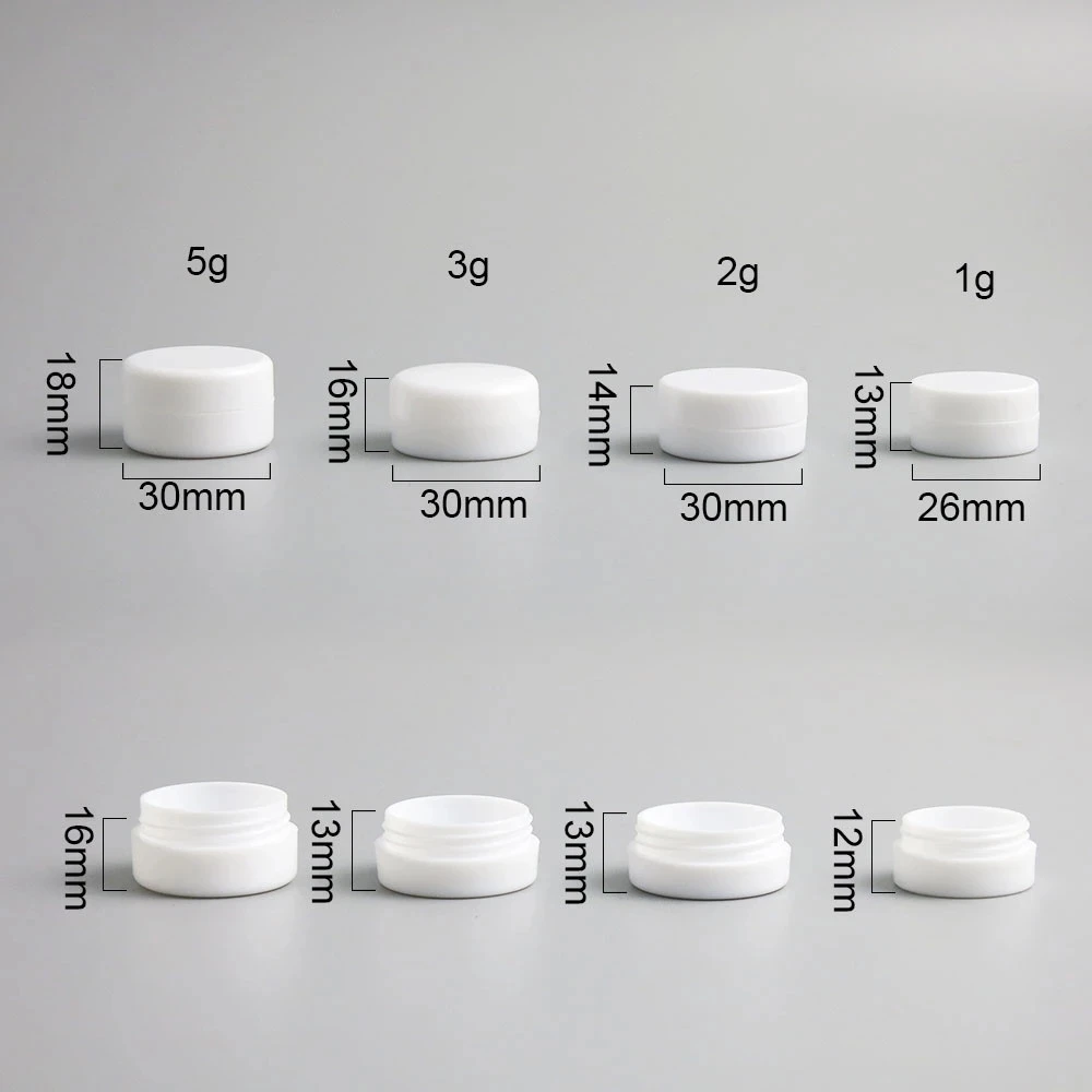 100Pcs 1g 2g 3g 5g Mini White Plastic Empty Jar Pot Travel Cosmetic Sample Makeup Face Cream Containers Nail Art Organizer Home