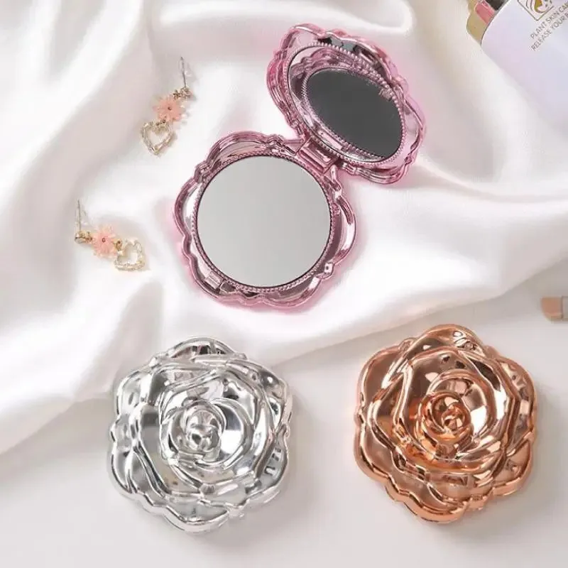 1Pc Portable Retro Rose Flower Mini Mirror Small Pocket Makeup Mirror Double Sided Hand Mirrors Compact Cosmetic Beauty Tool