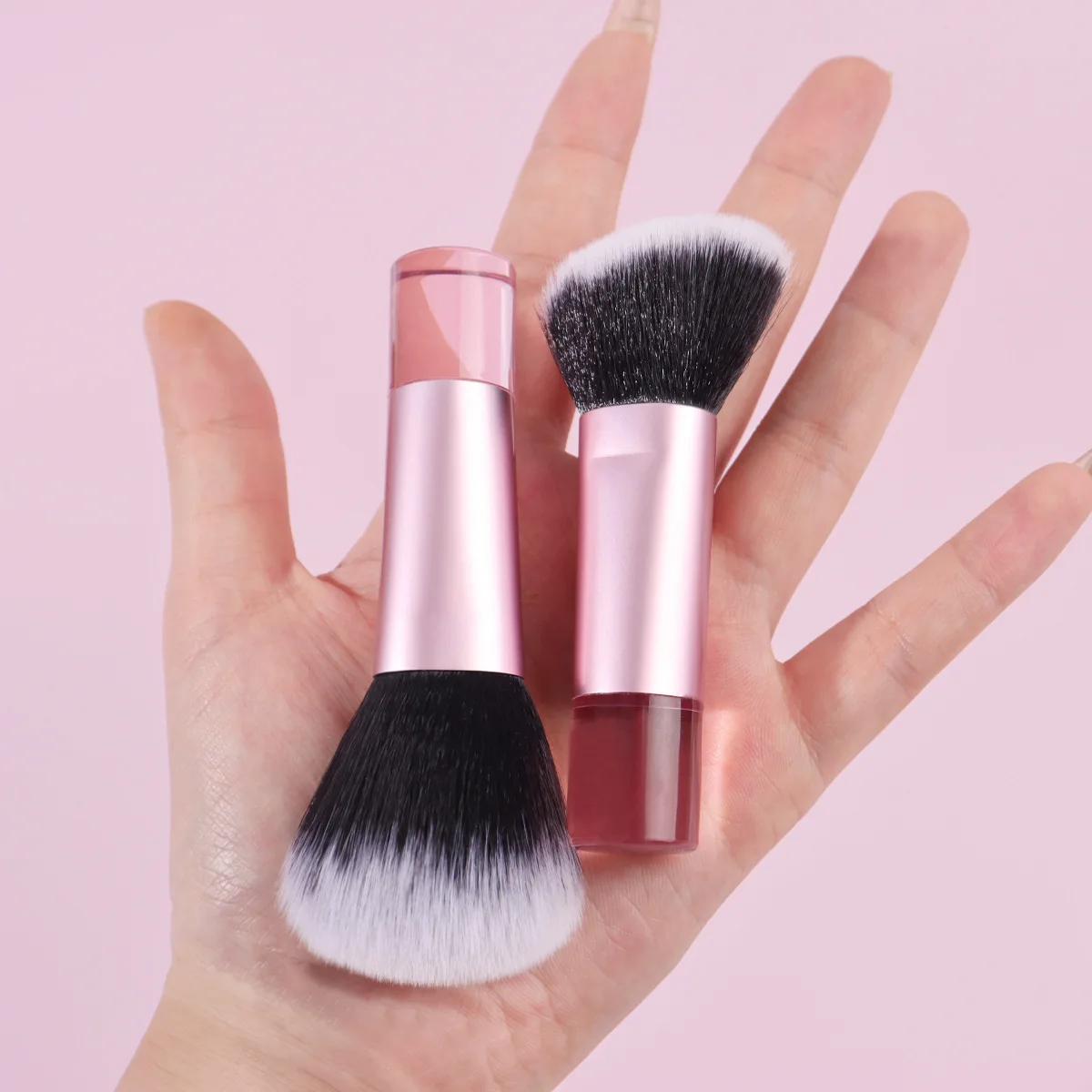 ZOREYA Mini Makeup Brush Portable Short Handle Clear Plastic Powder Beauty Tool