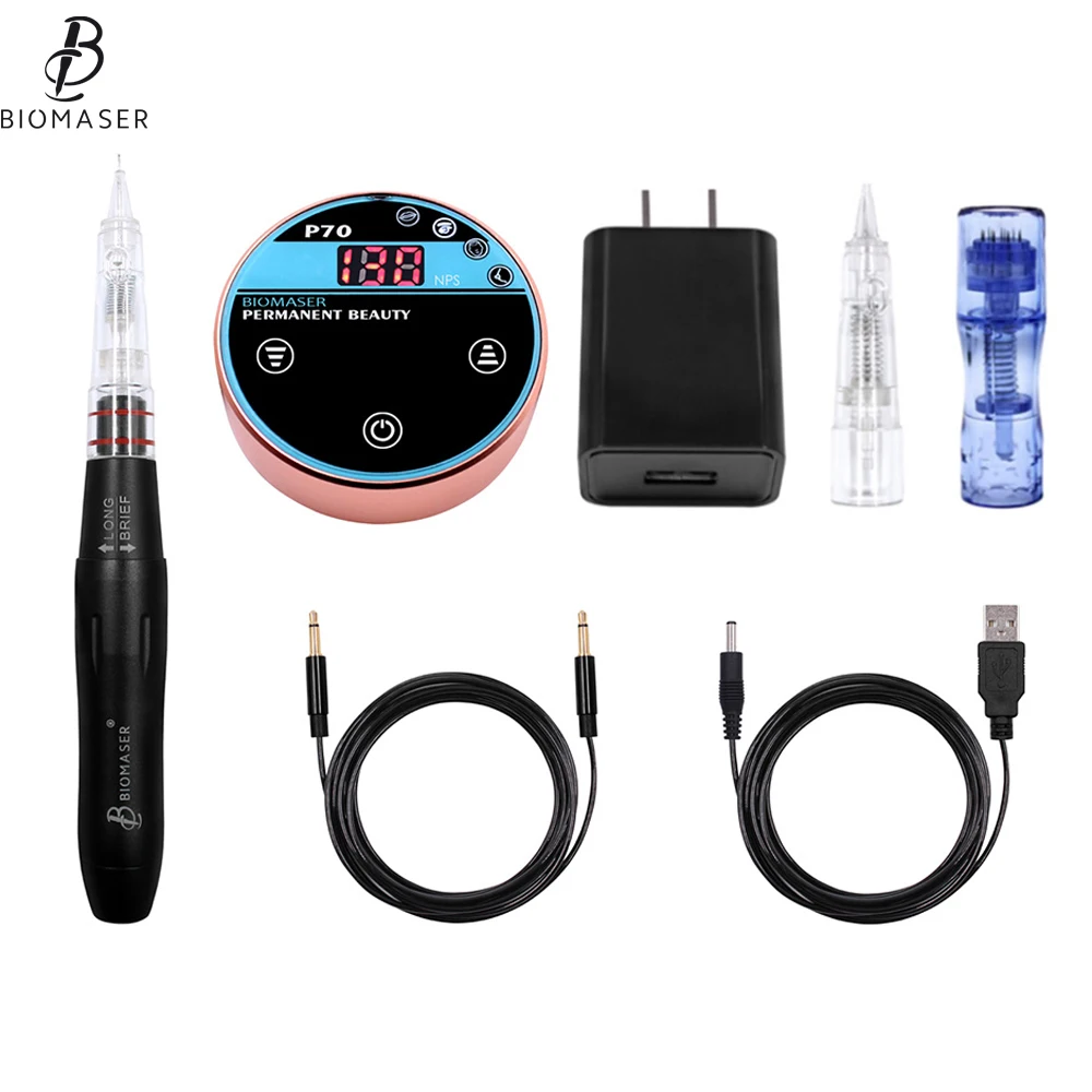 BIOMASER Mini Beauty Permanent Makeup Machine Eyebrow Embroidery Digital Tattoo Pen Kits Strong Quiet Motor for Eyebrow Lips