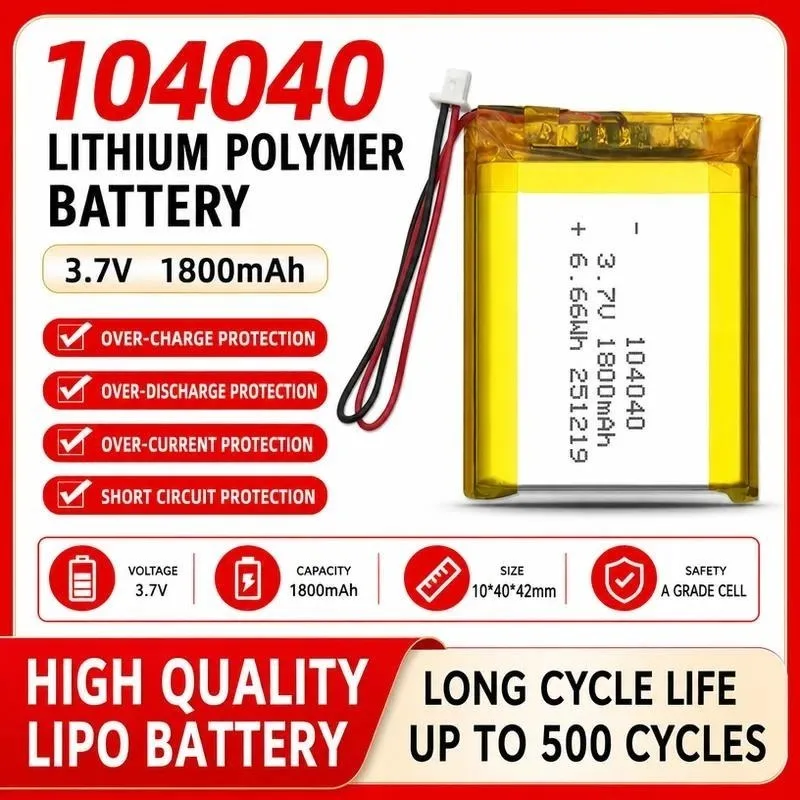 3pcs 104040 3.7V 1800mAh Polymer Lithium Battery for Digital Makeup Mirror Smart Remote Control Rechargeable Battery Cell