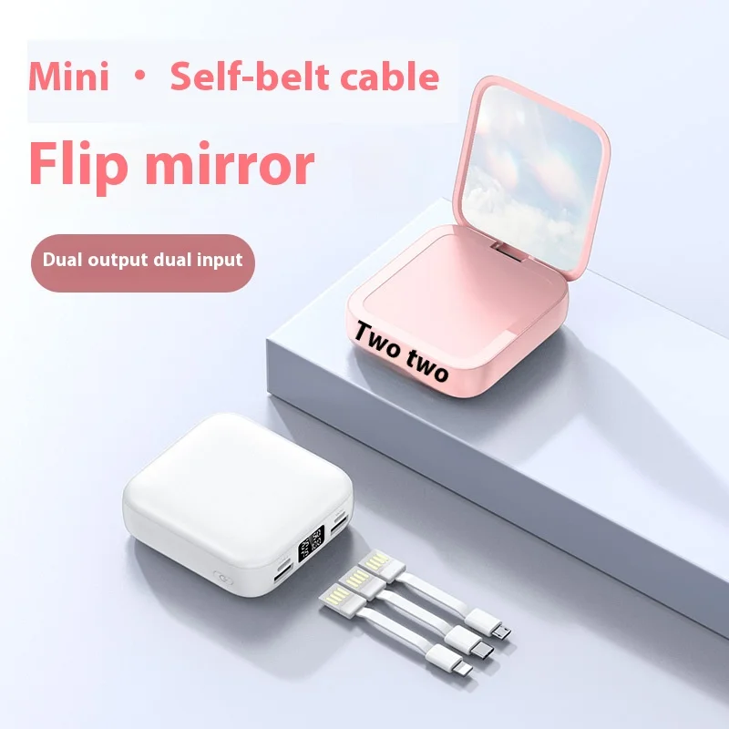 Mini Power Bank 20000mAh Large Capacity Portable External Battery Powerbank 2.1A Fast Charger Poverbank With makeup mirror