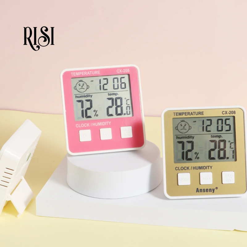 RISI Lash Tool LCD Digital Thermometer Hygrometer Temperature Humidity Tester Weather Station Clock For Eyelash Extension Makeup