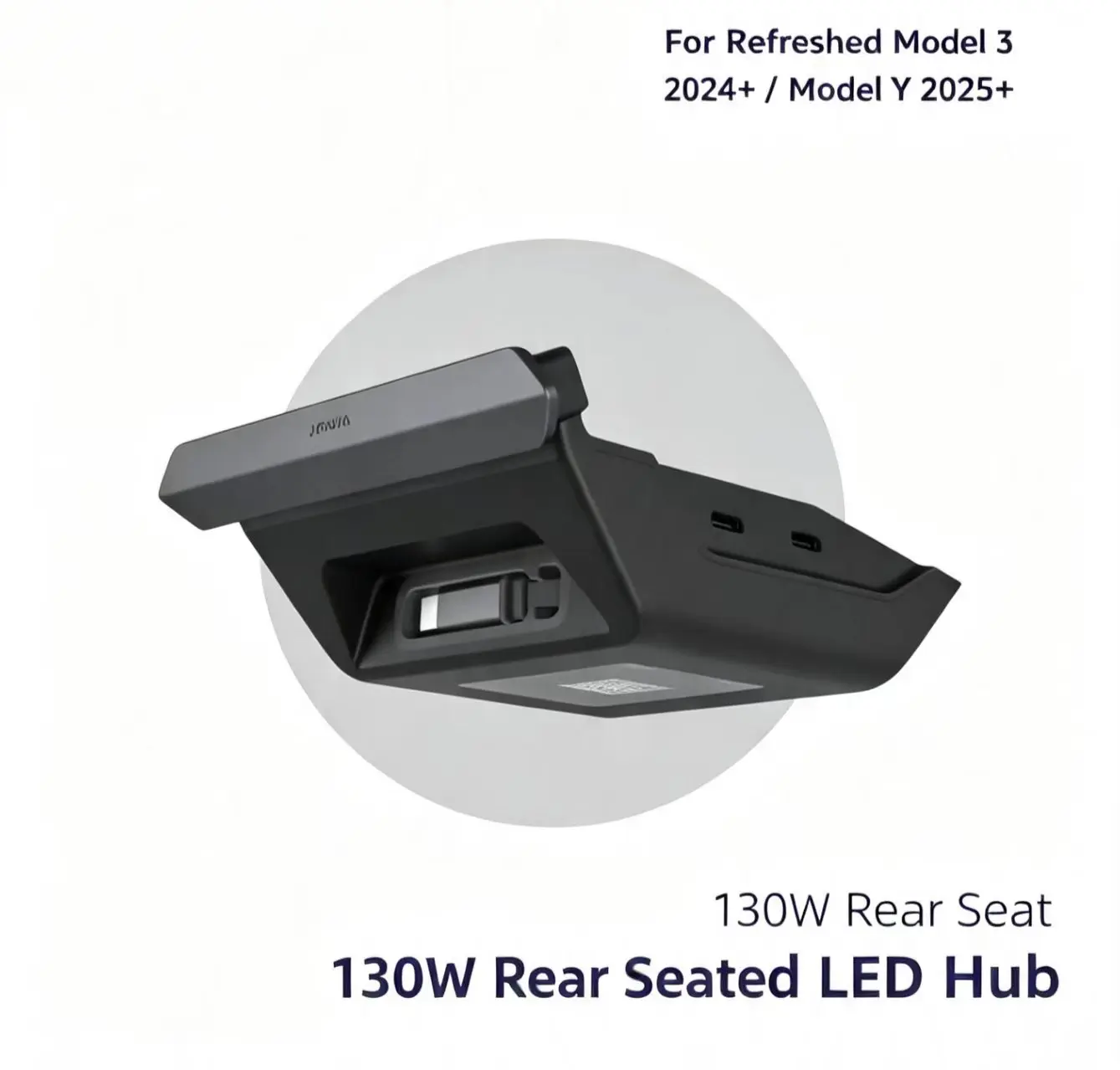 JOWUA 130W Rear Seat Charging Hub for Tesla Model 3/Y, Retractable Cable Fast Charger with LED Light