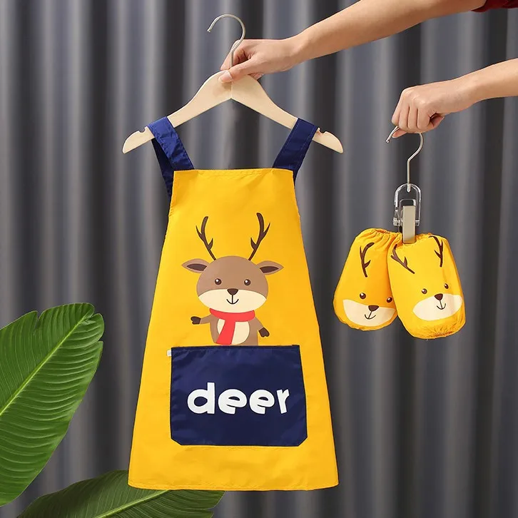 Cute Waterproof Apron with Sleeves,Children's Hoodies Anti Staining Painting Clothes  Art Student Specific,Dining Kitchen Aprons