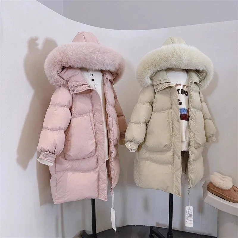 New Winter Girls Padded Jackets Thick Warm Waterproof Shiny Hooded Coats Children Outerwear Clothes Teen Parka 5-14 Years
