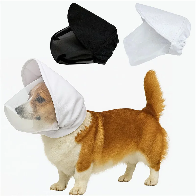 Dog Mask Head Protector Face Cover Breathable Mesh with Adjustable Buckle Pet Headwear Guard Walking Camping Hiking Travel