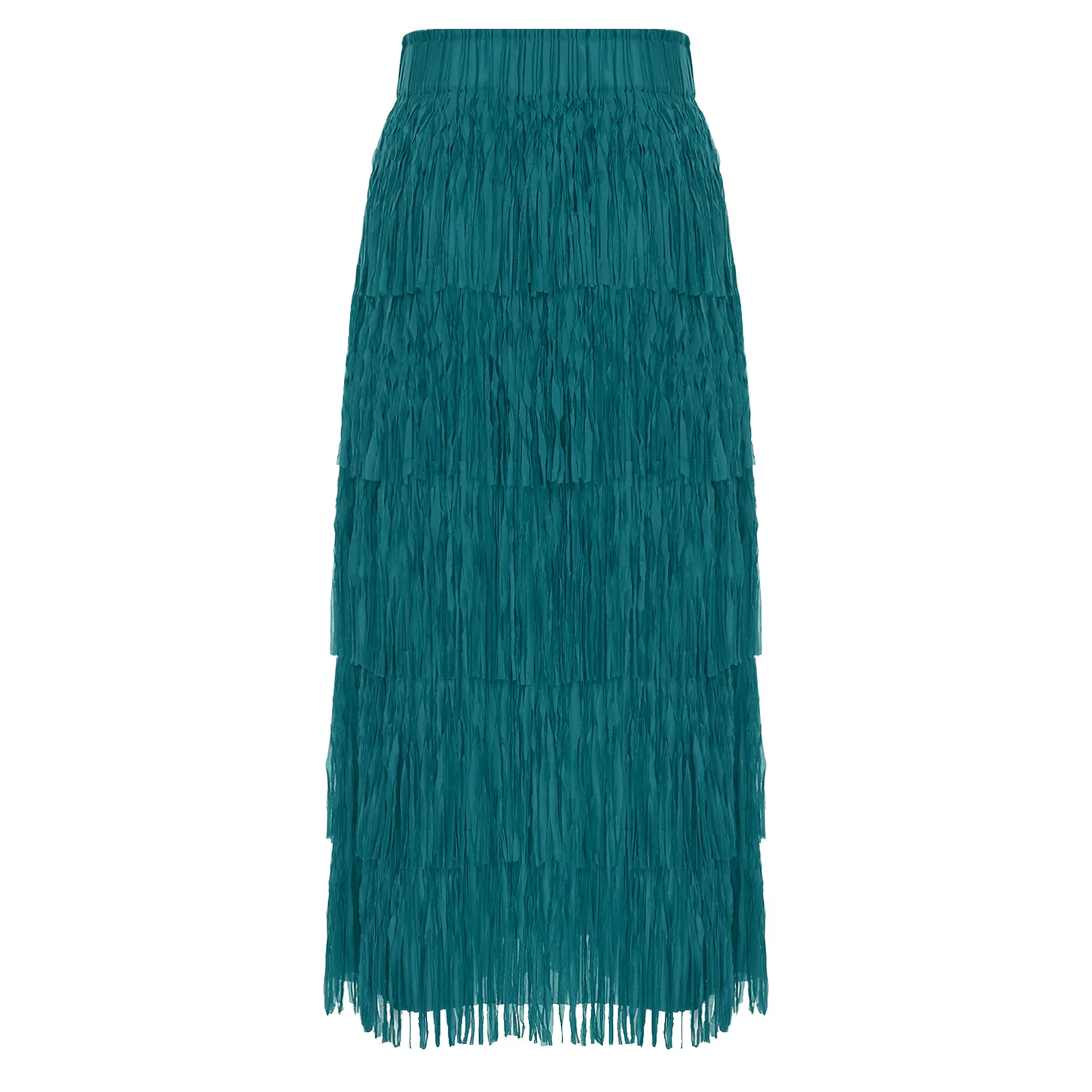 Womens Elegant Tiered Fringe Skirt Latin Jazz Dance Dresses Casual High Waist Midi Skirts for Party Club Work Vacation Travel