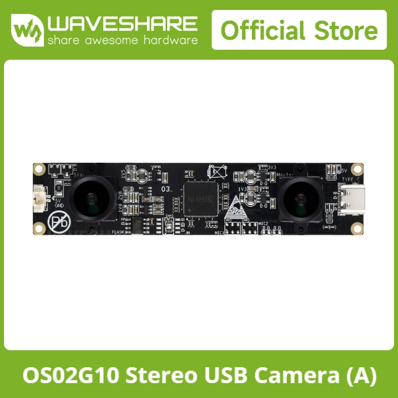 Waveshare OS02G10 2MP Stereo USB Camera Module, Featuring Distortion-free Lenses OS02G10 Sensor Chip