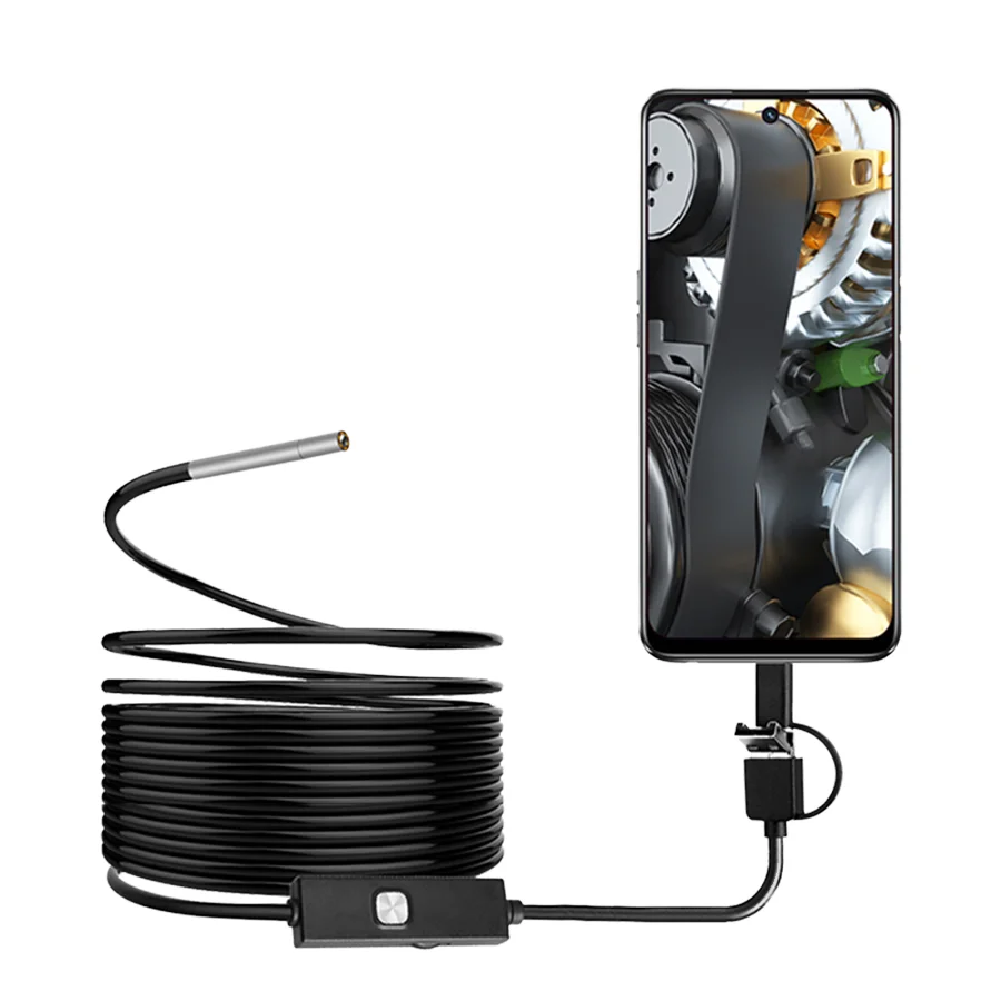 Dearsee 3 in 1 Android USB Industrial Endoscope with 6 LEDs Waterproof Borescope Inspection Camera