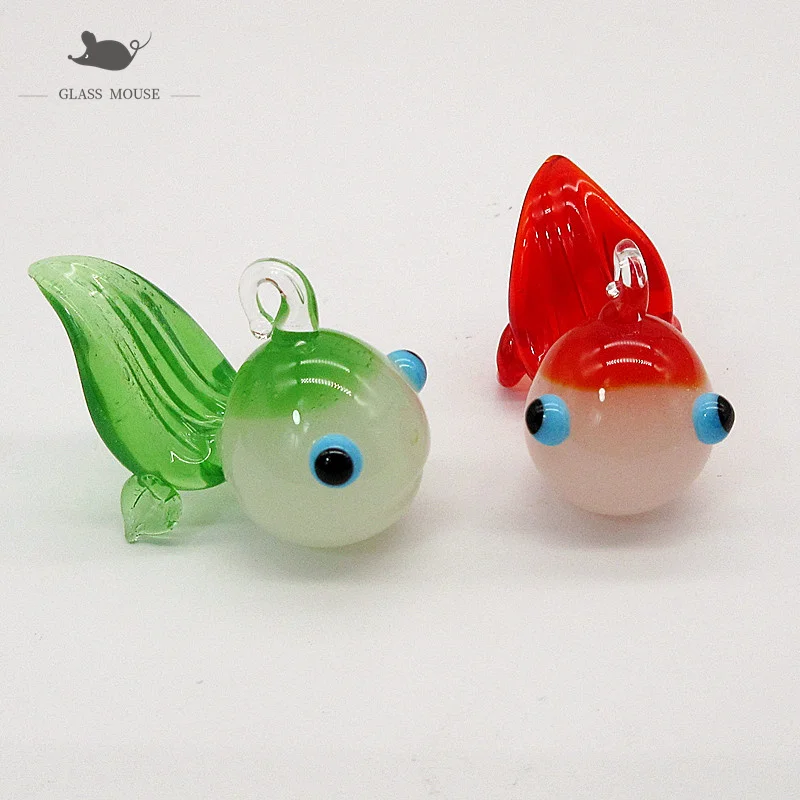 Custom Jade Color Handmade Murano Glass Goldfish Ornament Pendant Home Aquarium Fish Tank Christmas Decor Mini Animal Figurine