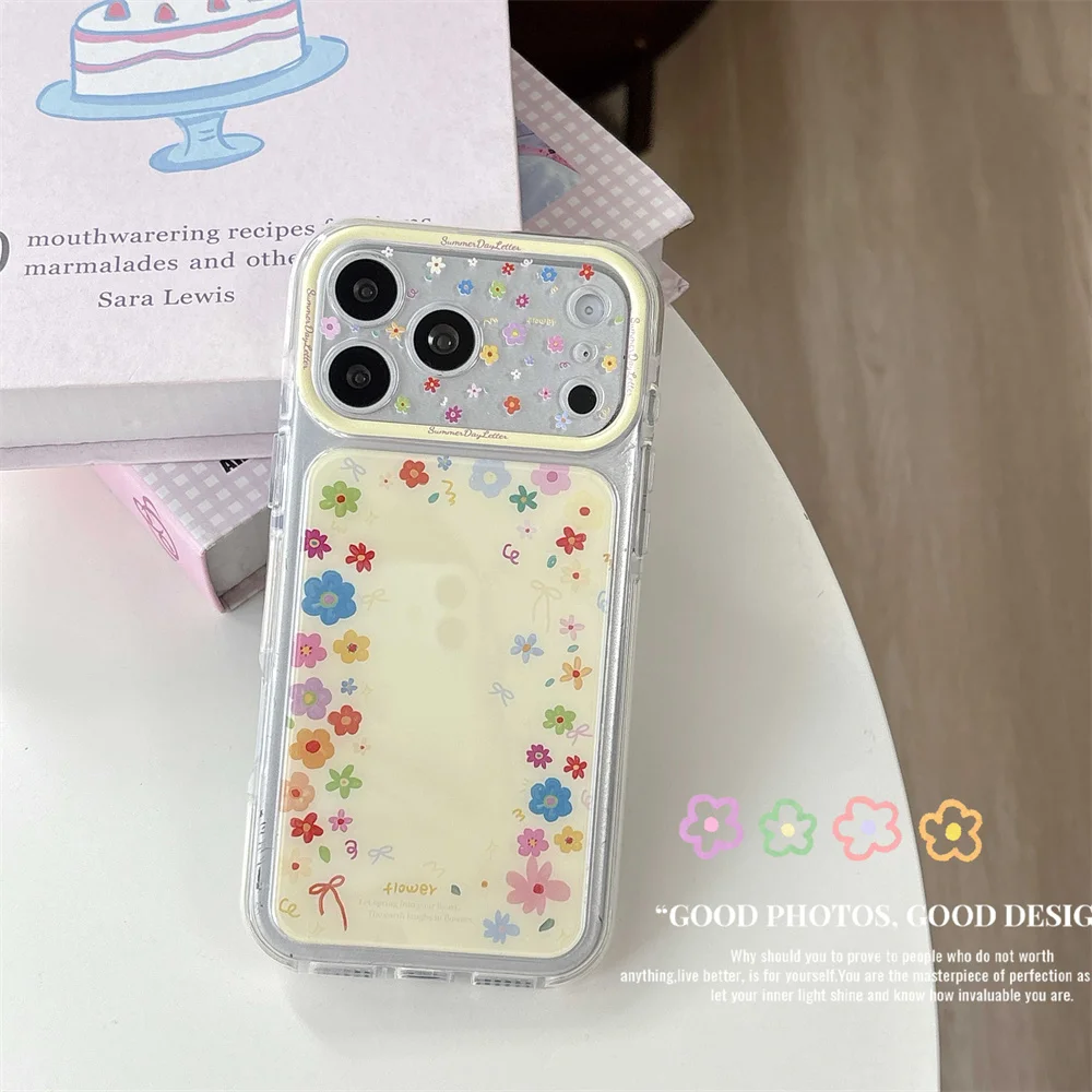 New Cute Rainbow Mini Flower Phone Case For iPhone 15 16 17 ProMax Double Big Camera Window Clear Anti-drop Protective Cover