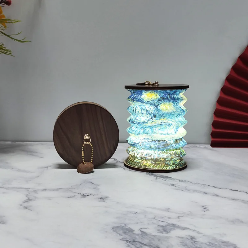 Wooden Foldable Table Lamp 3-Color Dimmable Paper Lantern Rechargeable Reading Light for Bedroom Living Room Camping Night Light