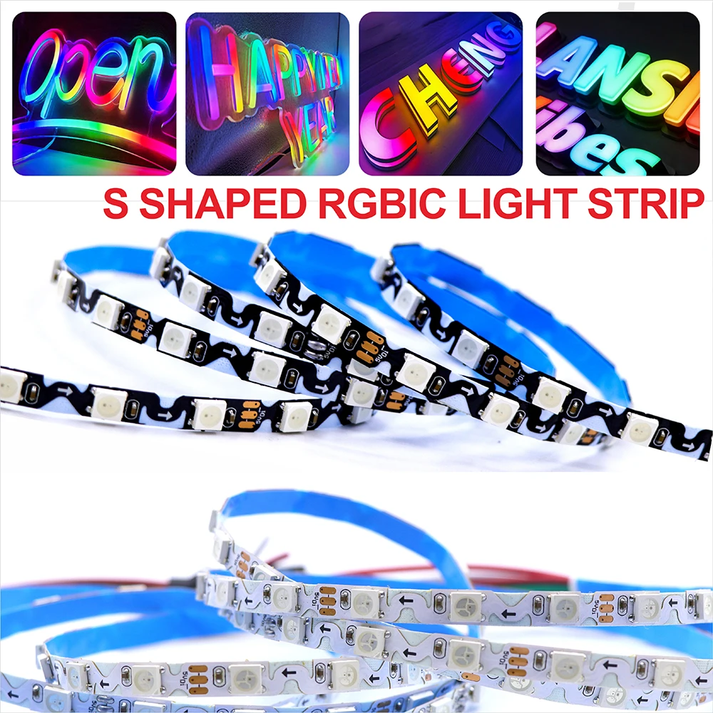 WS2812 WS2815 S Foldable LED Strip 5V 12V 6mm PCB 60LEDs/m Addressable Dreamcolor RGB Signboard DIY Lighting