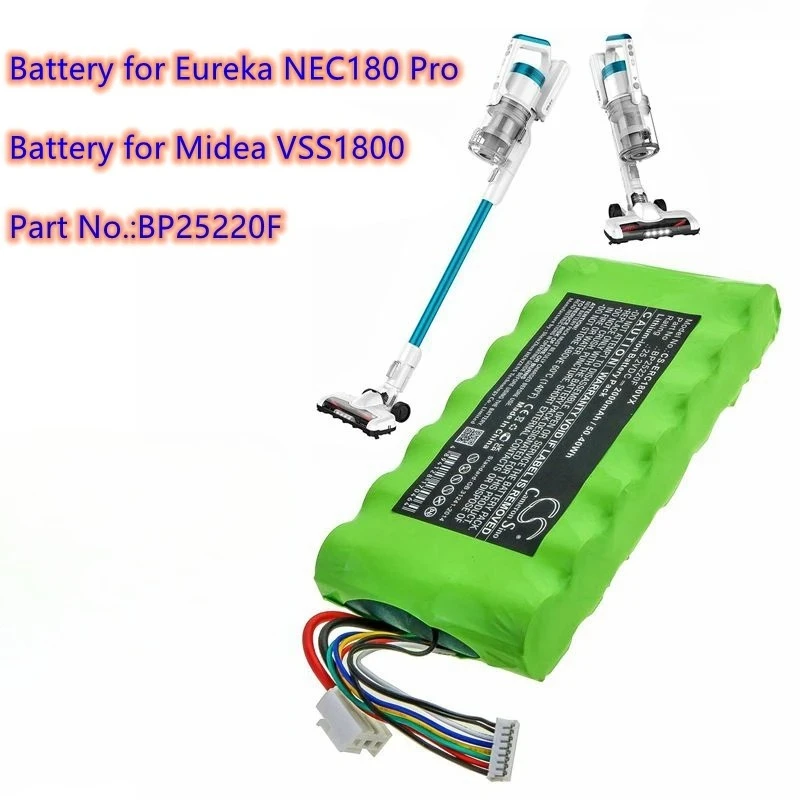 Vacuum Cleaner Battery 25.2V/2000mAh BP25220F for Eureka NEC180 Pro, Midea VSS1800