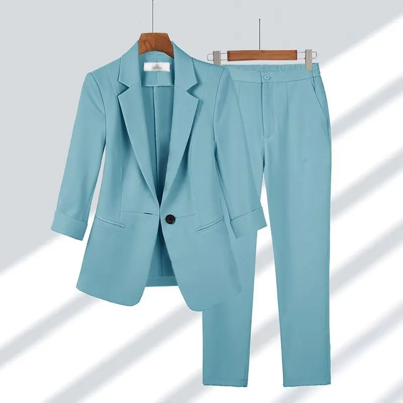 Women 2026 Spring New Casual Blazers Jacket Two Piece Suit Korean Elegant Slim Suit Pants Matching Set Female Professional Wear