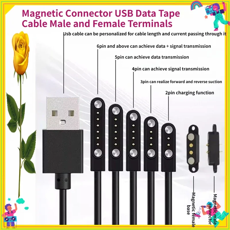 1/5Set  Universal Magnetic Charging Cable USB Dock Charger Power Line For Smart Watch Wristband Earphone Toothbrush Juicer Beaut