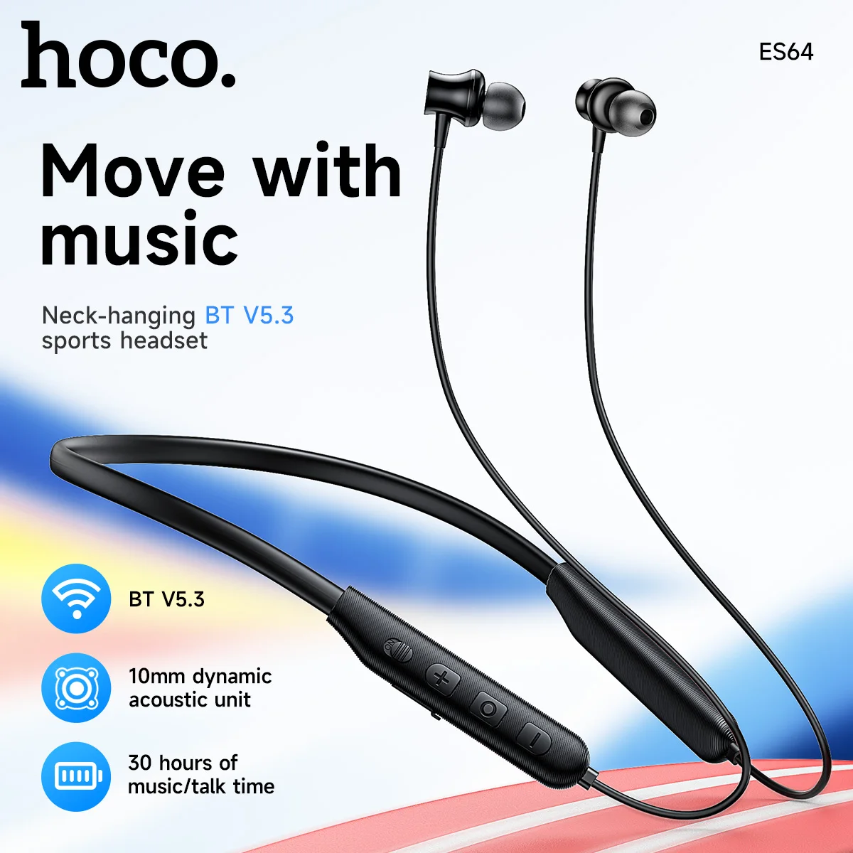 HOCO Neckband Wireless Bluetooth 5.3 Earphones 10MM Speaker Music Sports Headphone & Magnetic Design Neck-Hanging USB C Earbuds