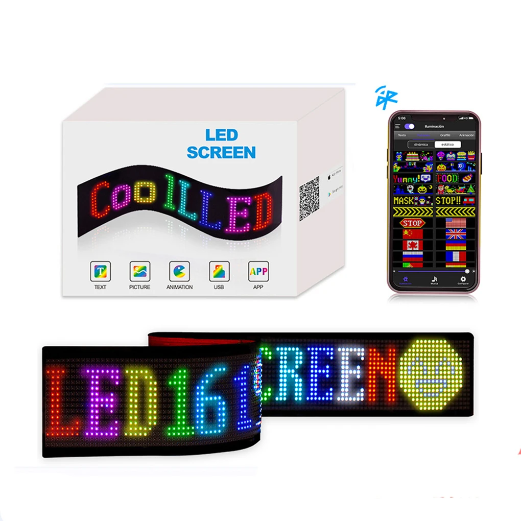 P5 LED USB Bluetooth Waterproof 16x64 Flexible Display Kit Soft Board Window Signs for Outdoor Indoor Shop Car Advertising Decor