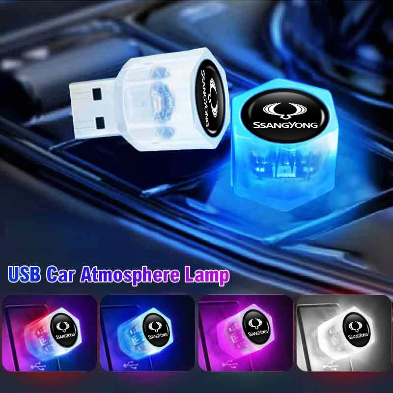 Car USB LED Ambient Light Atmosphere Lamps Colorful Night Light Auto Interior For SsangYong Actyon Korando Rexton Kyron Rodius