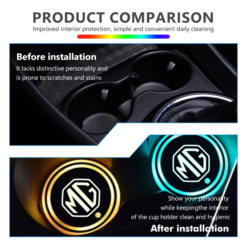 7 Colors LED Car Cup Holder Lights Luminous USB Charging Water Cup Coaster Pads For MG MG3 MG5 MG6 MG7 ZR ZS GS HS TF GT Hector