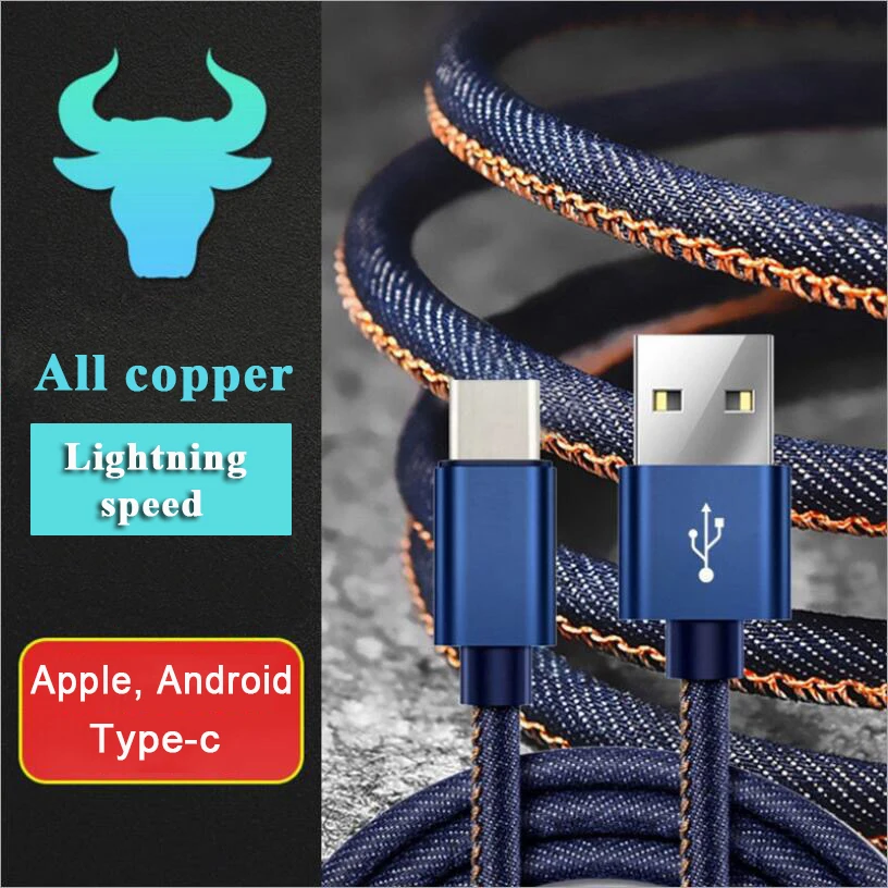 Denim USB data cable type-c Android IOS fast charging USB cable phone charging cord micro usb cable usb c at  a loss clearance