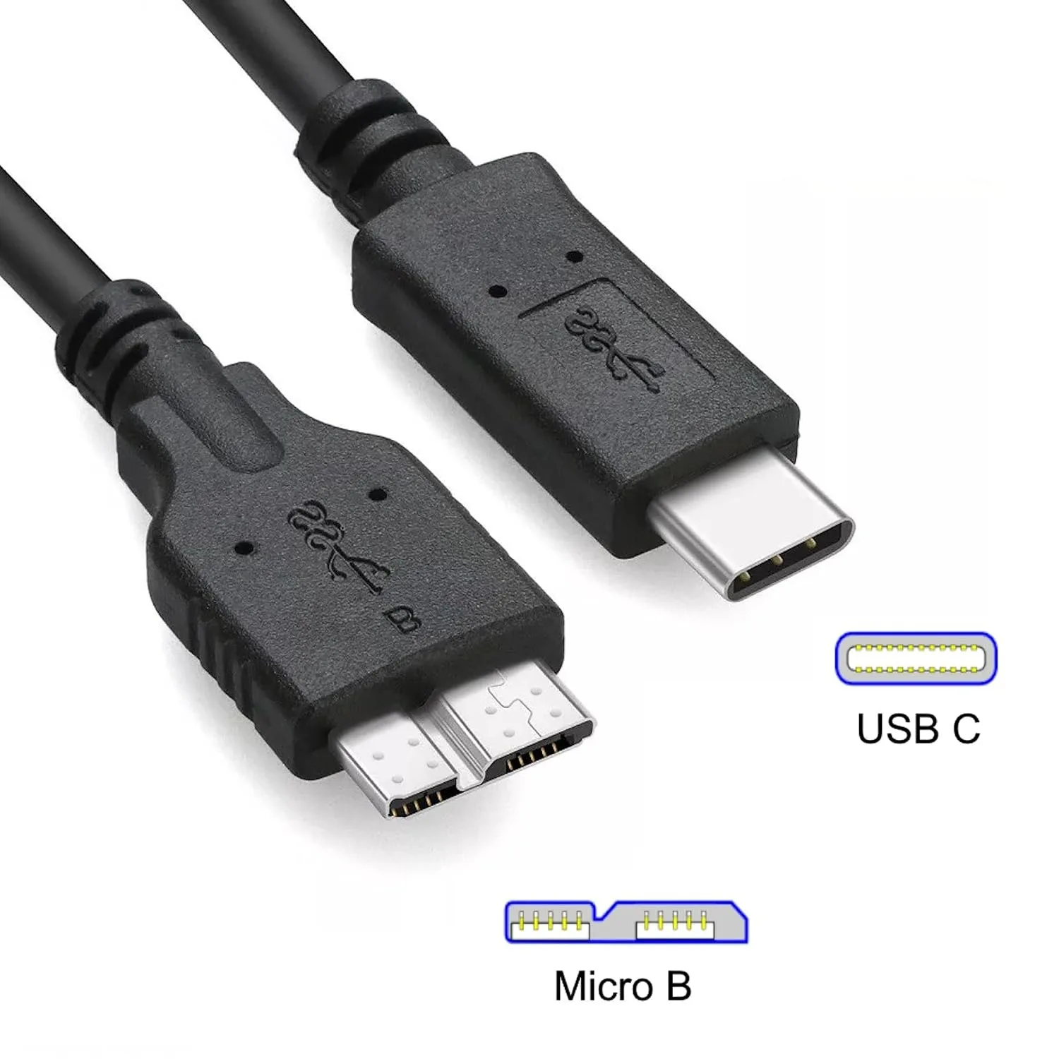 1M USB C to Micro B 3.0 Cable 5Gbps 3A Fast Data Sync Cord for Macbook Pro Hard Drive Disk HDD SSD Case Micro-B to USB C Cable