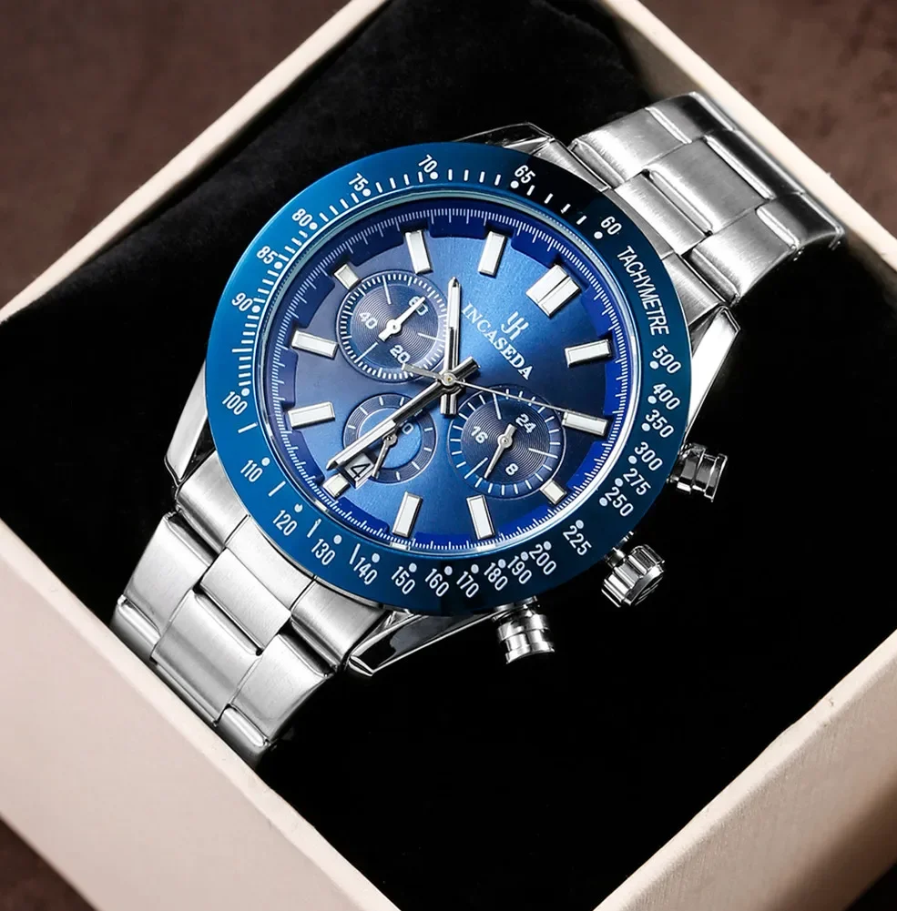 INCASEDA Men Watches Brand Luxury Silicone Strap Waterproof Sport Quartz Chronograph Military Watch Men Clock Relogio Masculino