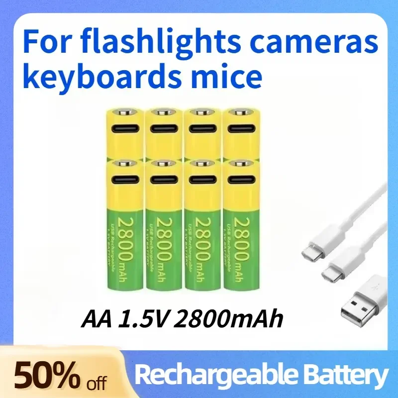 1.5V 2800mAh AA Lithium - Ion Batteries Support Fast Charging. No.5 for Flashlights Cameras Keyboards and Mice, Replaceable