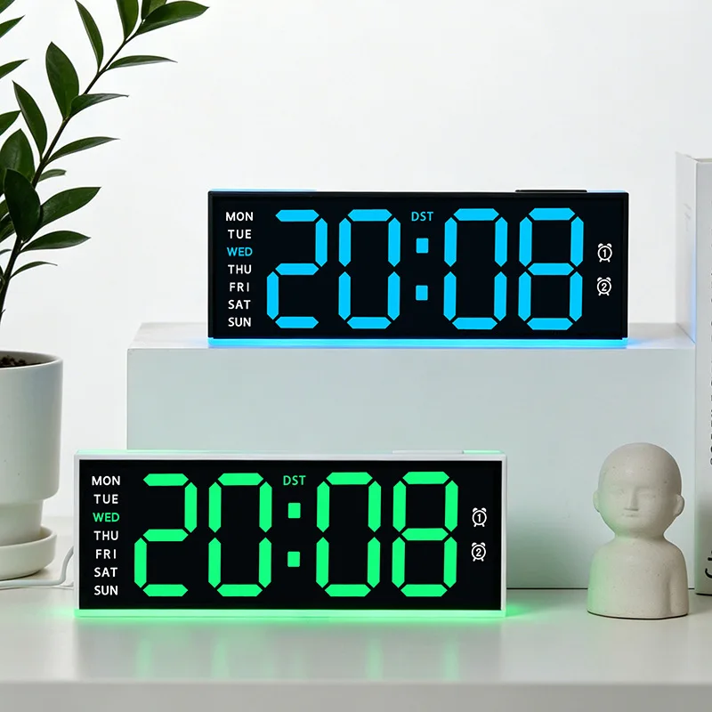 LED Digital Clock for Living Room, Multifunctional Electronic Clock with Ambient Light & Dual Alarm,Modern Minimalist Home Decor