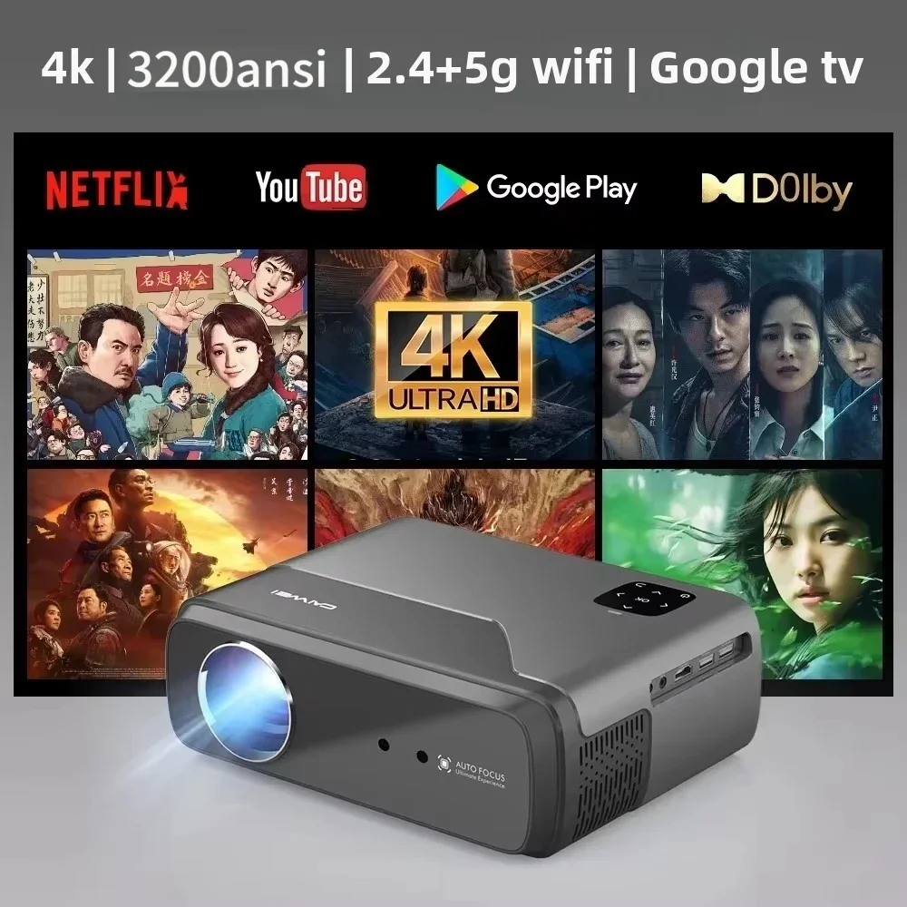 [Google TV Android] 4K Auto Focus Portable Projector 2.4G+5G WiFi 3200ANSI Projector NFC TOF Home Theater Outdoor Projector