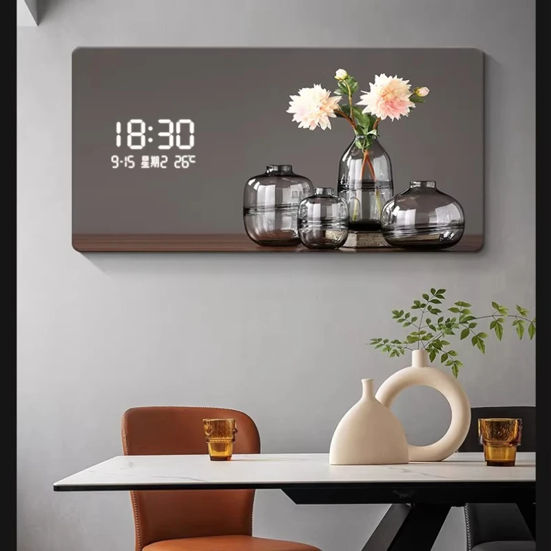 *with LED Light,Creative Luxurious Muted Quartz Wall Clock for Home Decoration Large Size Flower Pattern Digital Wall Clock
