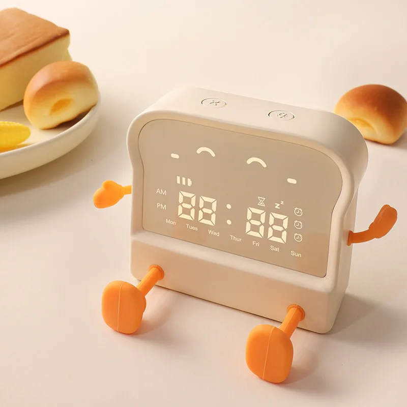 USB Charging Night Light Alarm Clock with Calendar Timer - Bedside Small Size for Children's Bedroom Indoor Home Decor