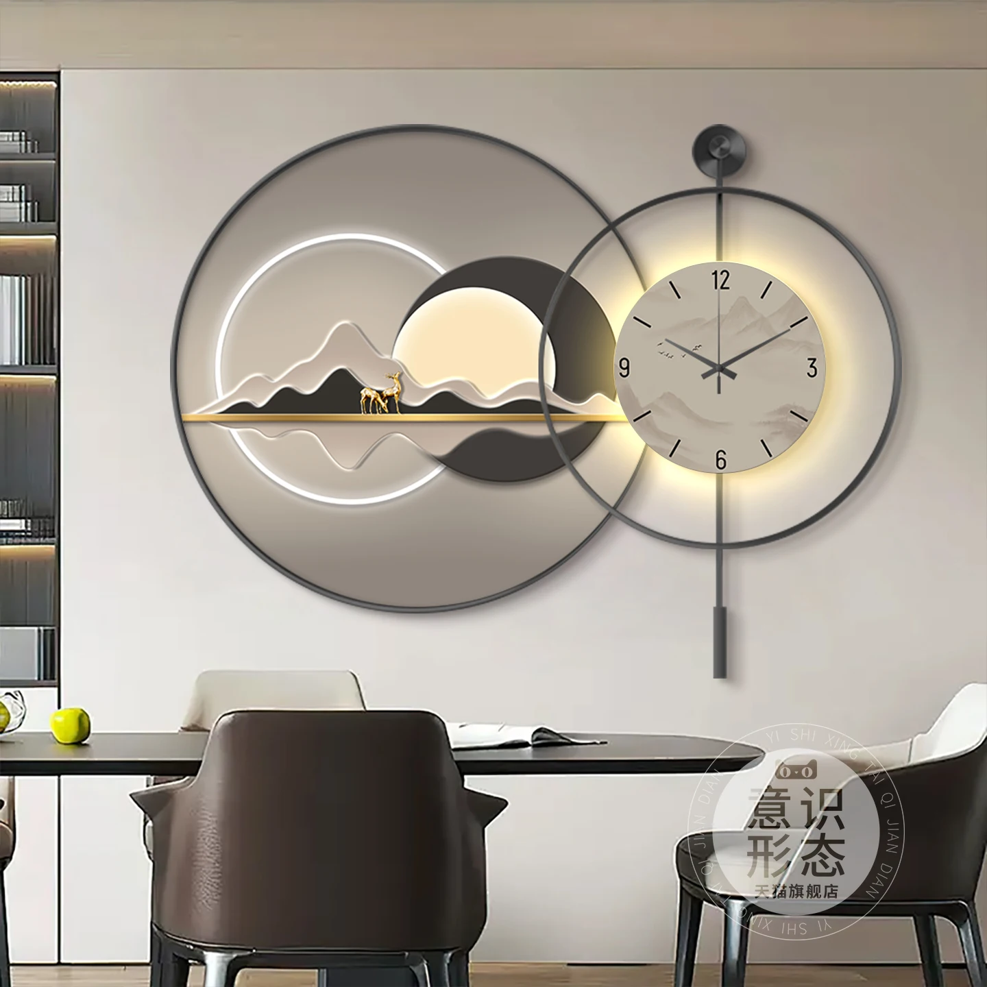 LED Painting Wall Clock Luxury Dining Room Living Room LED Light Silent Movement Bedroom Clock Wall Decoration