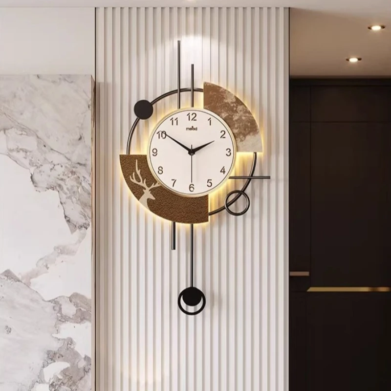 Light Luxury Living Room Sway Decoration Wall Clock LED Mute Digital Clock Metal Art Hanging Painting Wall Watch Home Decor