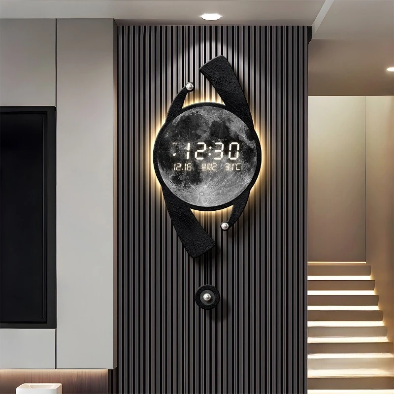 Modern LED digital wall clocks light luxury living room wall lamp clock creative moon часы настенные большие home furniture