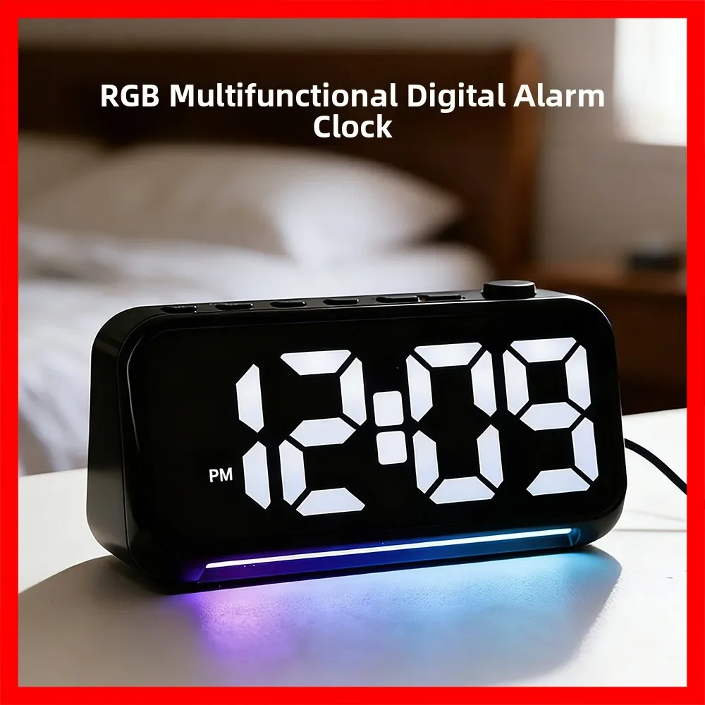 Smart Digital RGB Desktop Clock Color Screen Multi-Function Alarm Clock Night Light Home Decor LED Display 24 Hour Indicator