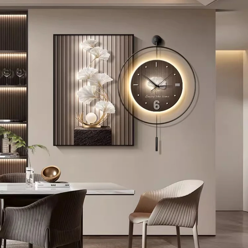 Modern Home Decorative Wall Clock Living Room Corridor Digital Large Wall Clock Wall Decoration Ginkgo Leaf LED Light Painting