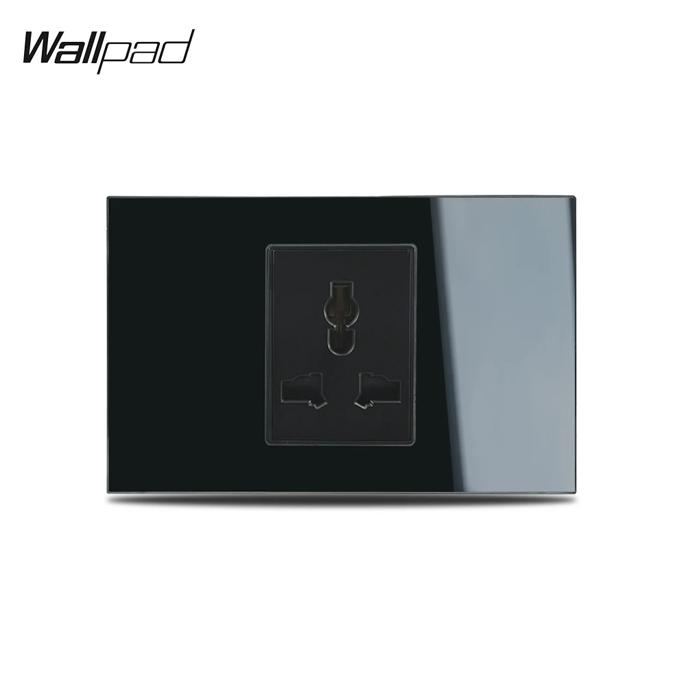118*75mm Black Universal Socket Wallpad L3 Tempered Glass Panel MultiFunction EU AU US China Plug Charger Plates Child Safe