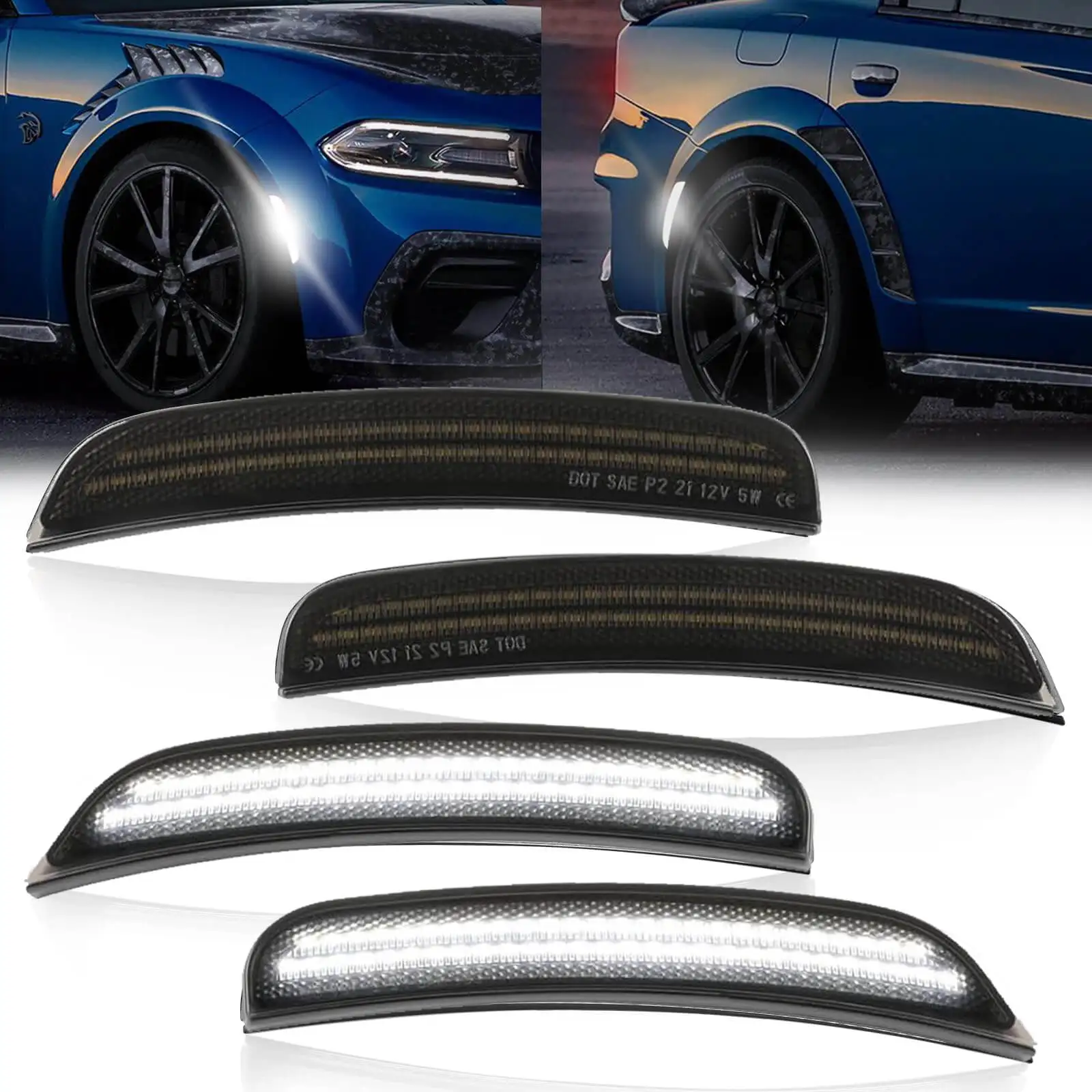 For Dodge Charger 2015-2023 LED Car Front/Rear Bumper Side Marker Light Turn Signal Lamp/Driving Lights Auto Accessories