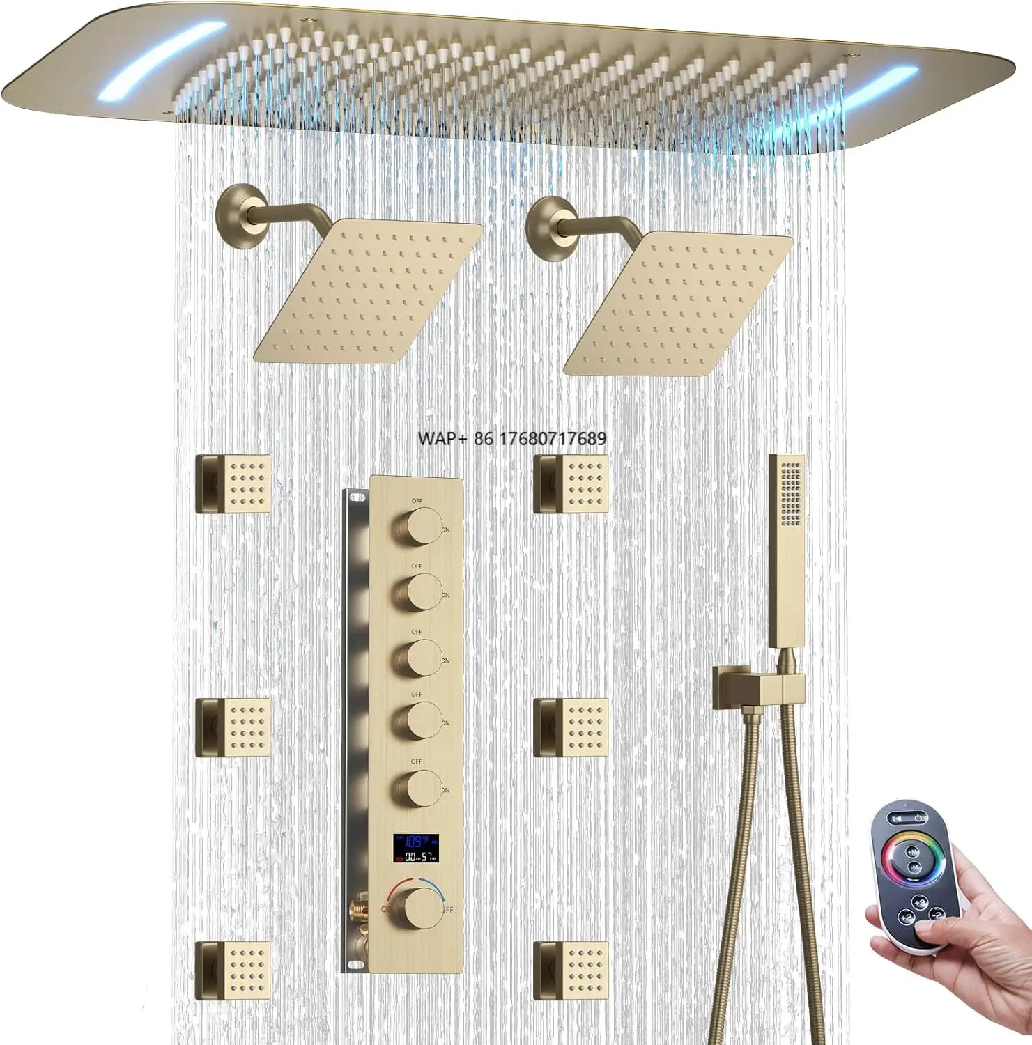 Dual Shower Head Digital Temperature Display Shower Set 16X26 Inch Ceiling Mounted Shower Faucet Set Bathroom