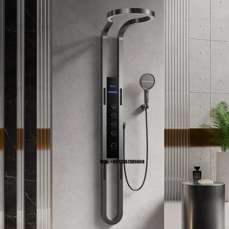 Factory Multifunction Digital Shower Head Set Thermostatic Faucets White Display Piano Key Hot/Cold Sprinkler Massage System
