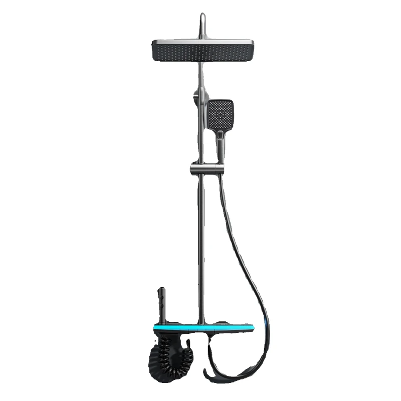Gun Gray Water-plated Household Shower Set, Constant Temperature Digital Display, All-copper Main Body Pressurized Shower Head