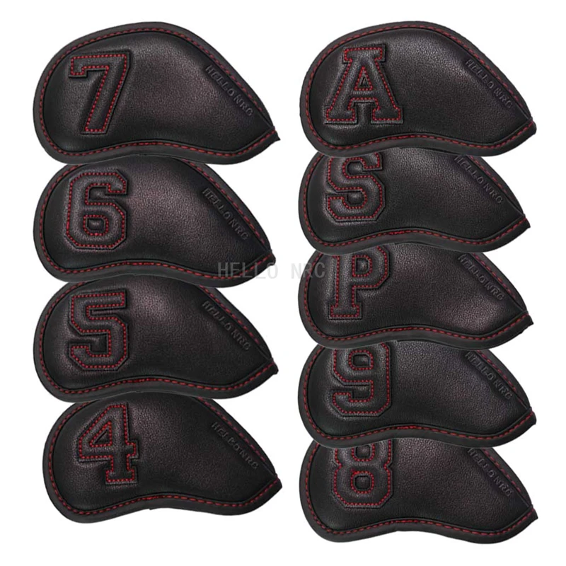 9 PCS Golf Iron Head Cover Set(4/5/6/7/8/9/P/S/A) PU Waterproof Leather Digital Patch Design Black White Red Blue Universal