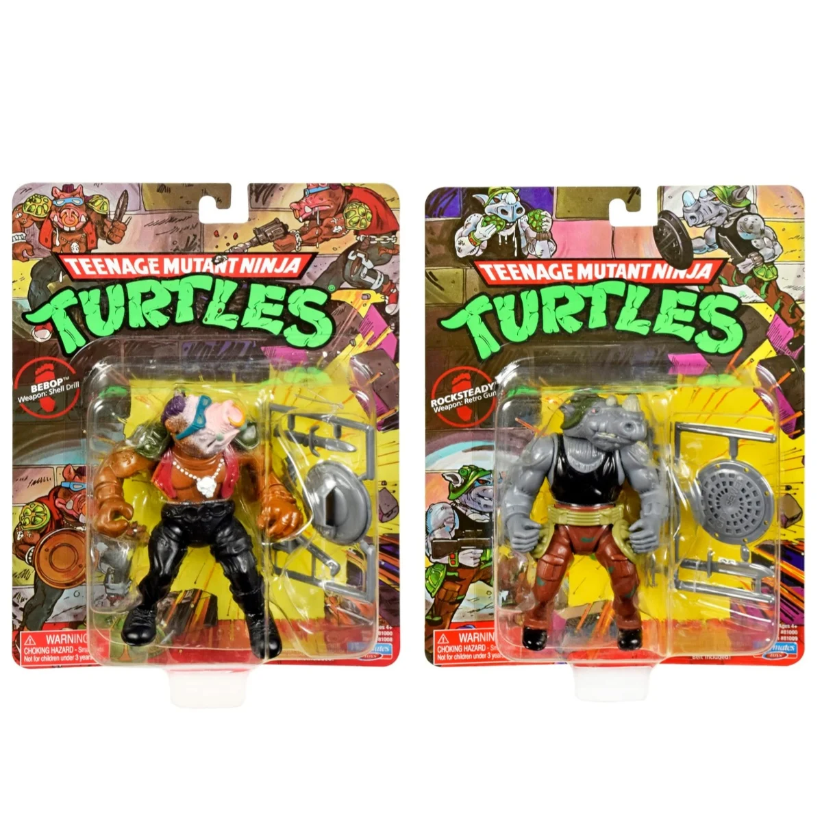 TMNT Retro Villains Rocksteady Bebop Action Figure Set Movable Joint Figurine With Accessories Desktop Display Collectible Toy
