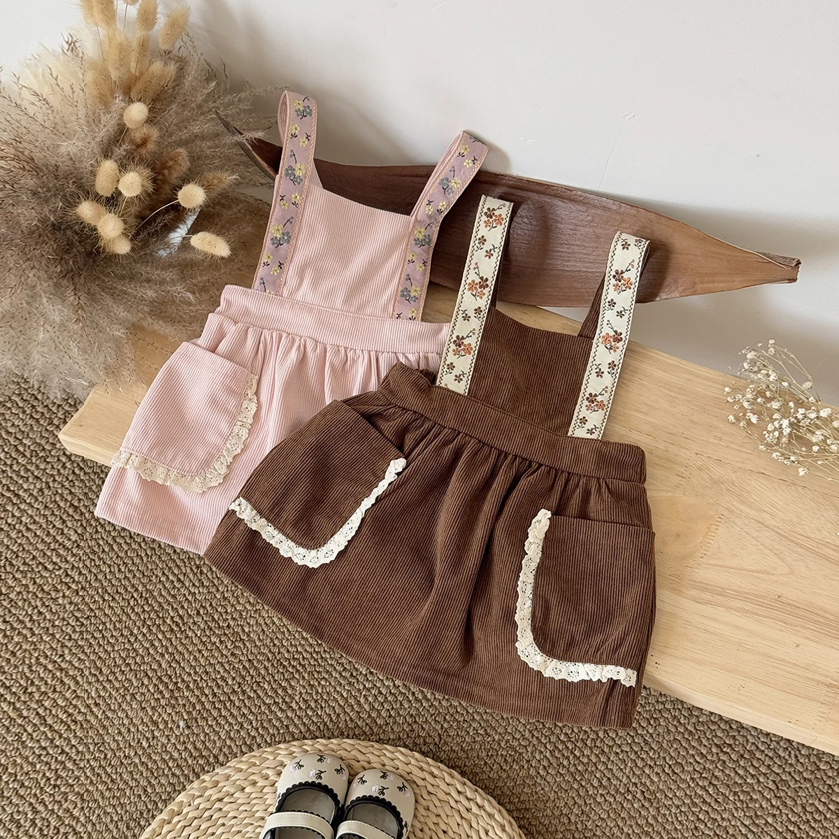 Spring Autumn Newborn Baby Girl Kid's Dress Flowers Embroidery Vest Strap Skirt Folds Dresses Stylish Baby Girl One-Piece Dress