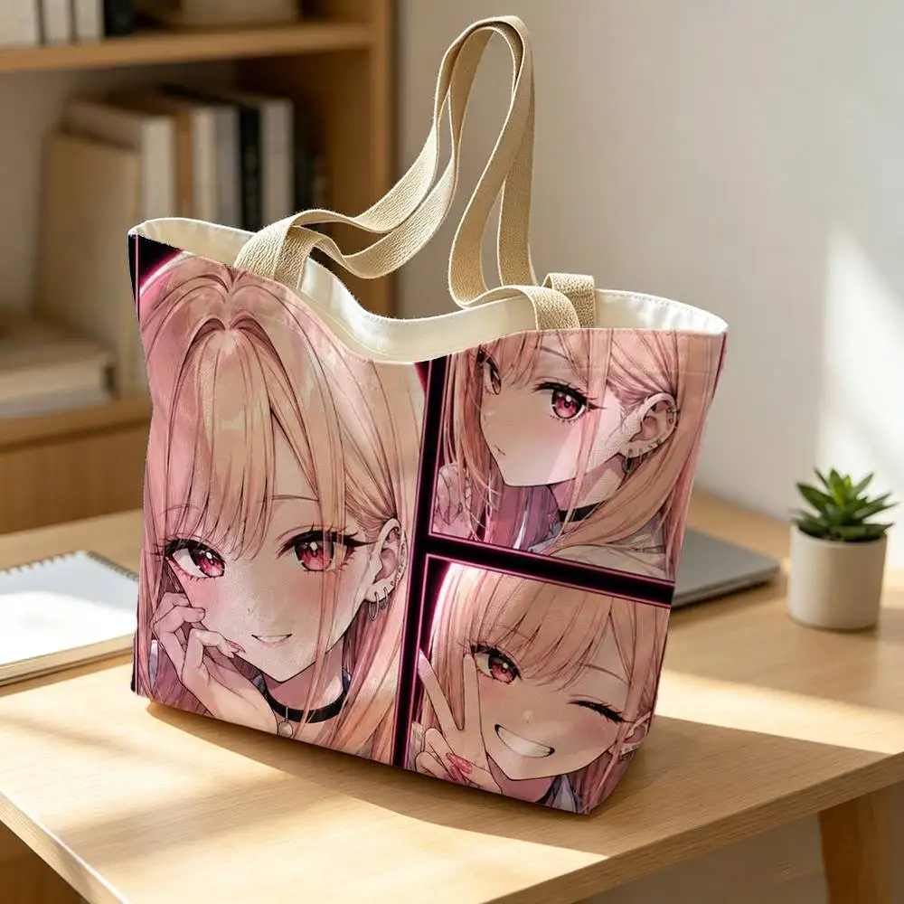 My D-Dress Up D-Darling M-Marin Kitagawa Print Bag Eco Shopper Cotton Jute Bag Reusable Bag Foldable Reusable Sac Tissu